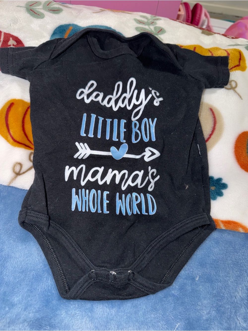 Daddy's Little Boy Mama's Whole World Black Baby One-Piece
